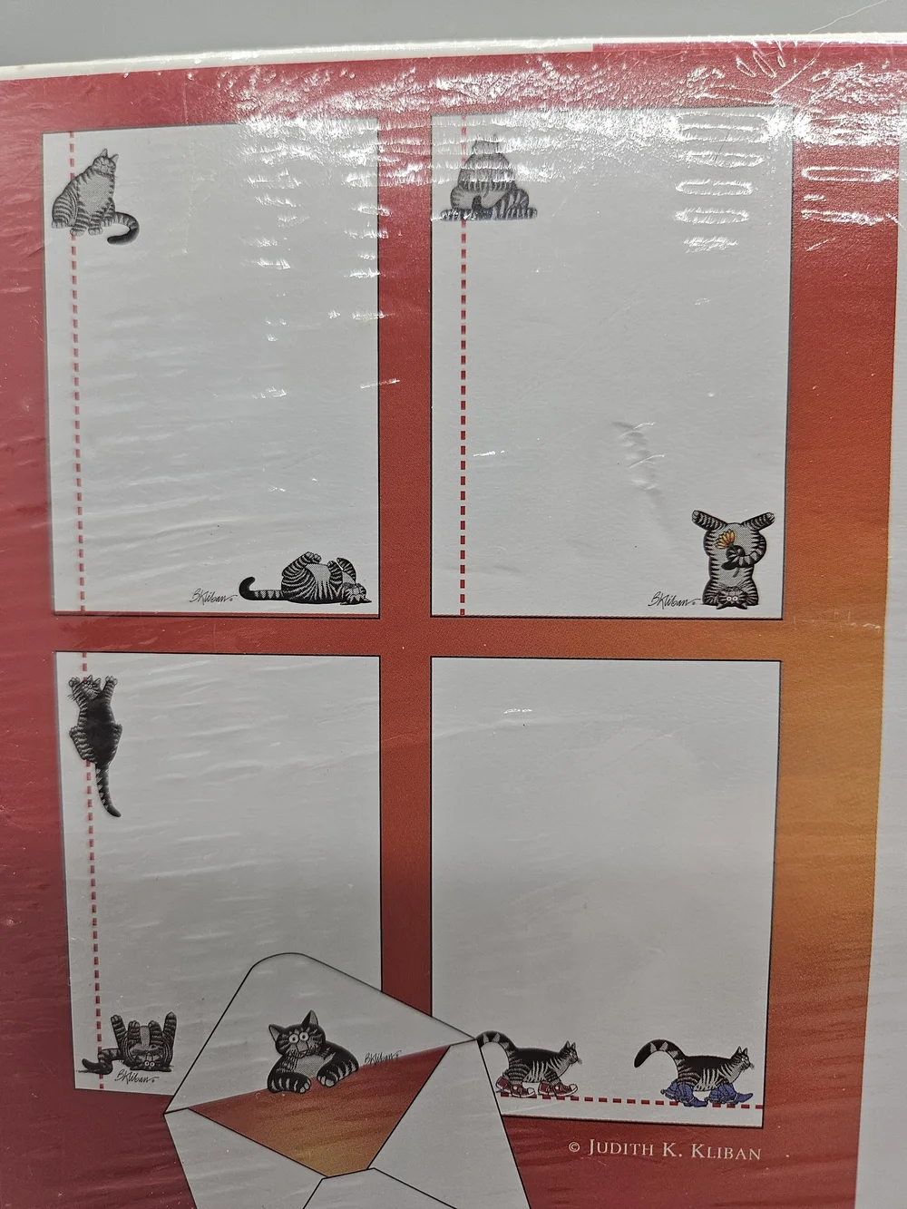 New B Kliban Cat Deluxe Stationery Set Boxed Paper Envelopes Seals Pomegranate